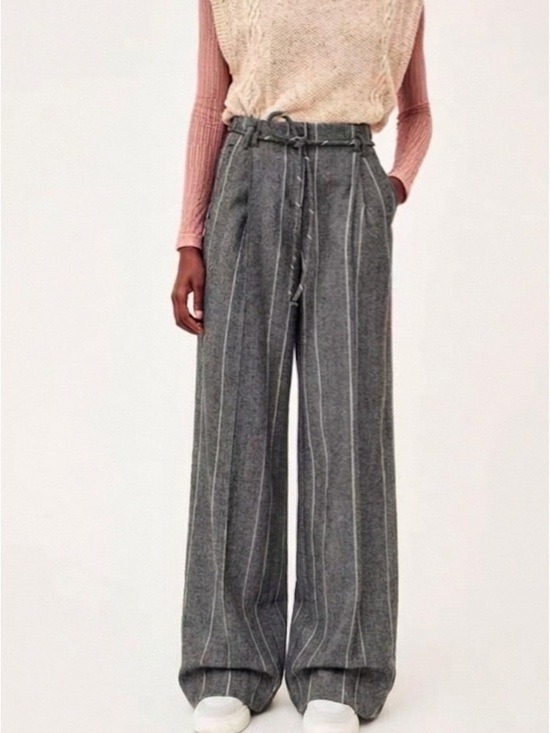 Frankie Shop Pants - Frankie Shop Gray Pinstripe Wide-Leg Trousers